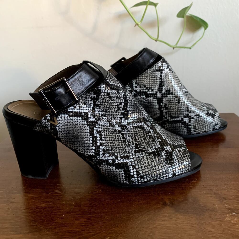 Vionic Kaia Leather Animal Print Peep Toe Mules Ankle Strap Chunky Heel Size 8.5 - Picture 5 of 15